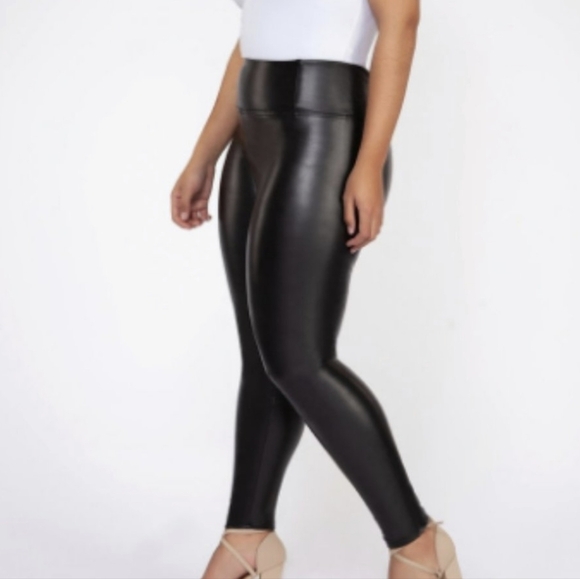 7fam leather look faux vegan leggings black 3x plus - Picture 2 of 11